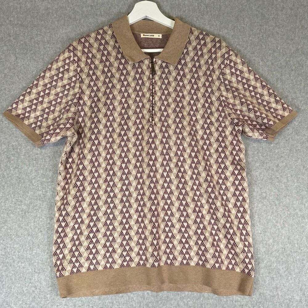 Marine Layer Men’s Size Medium Bryson Zip Sweater Polo Tan Short Sleeve